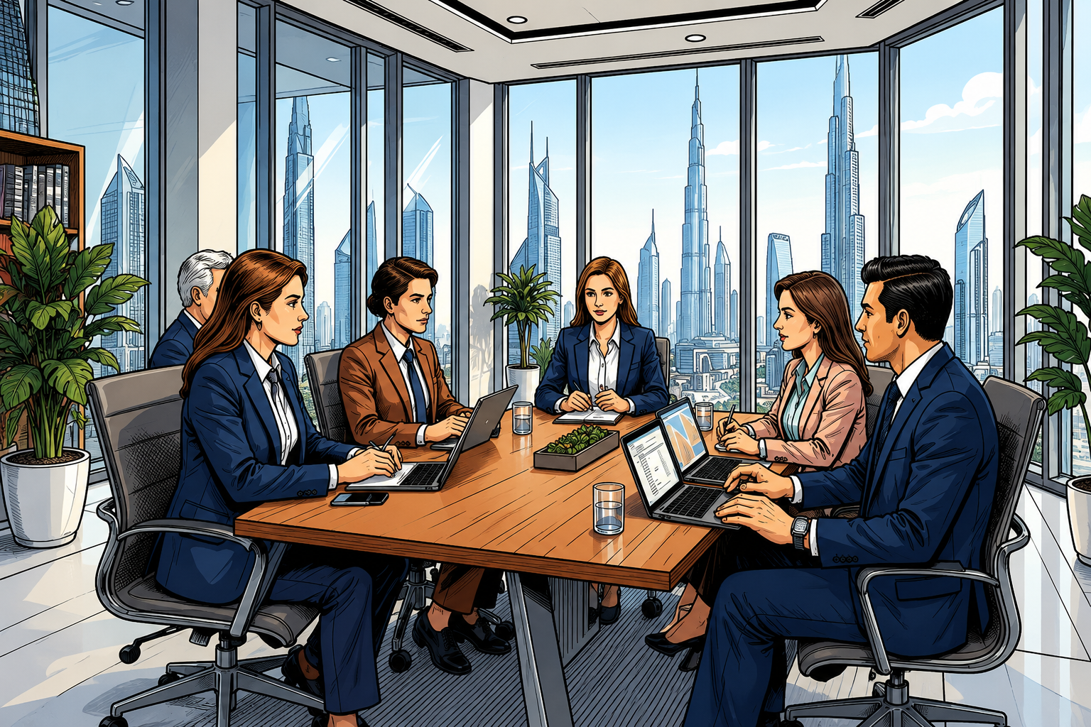 MechArt team meeting clients in a Dubai office