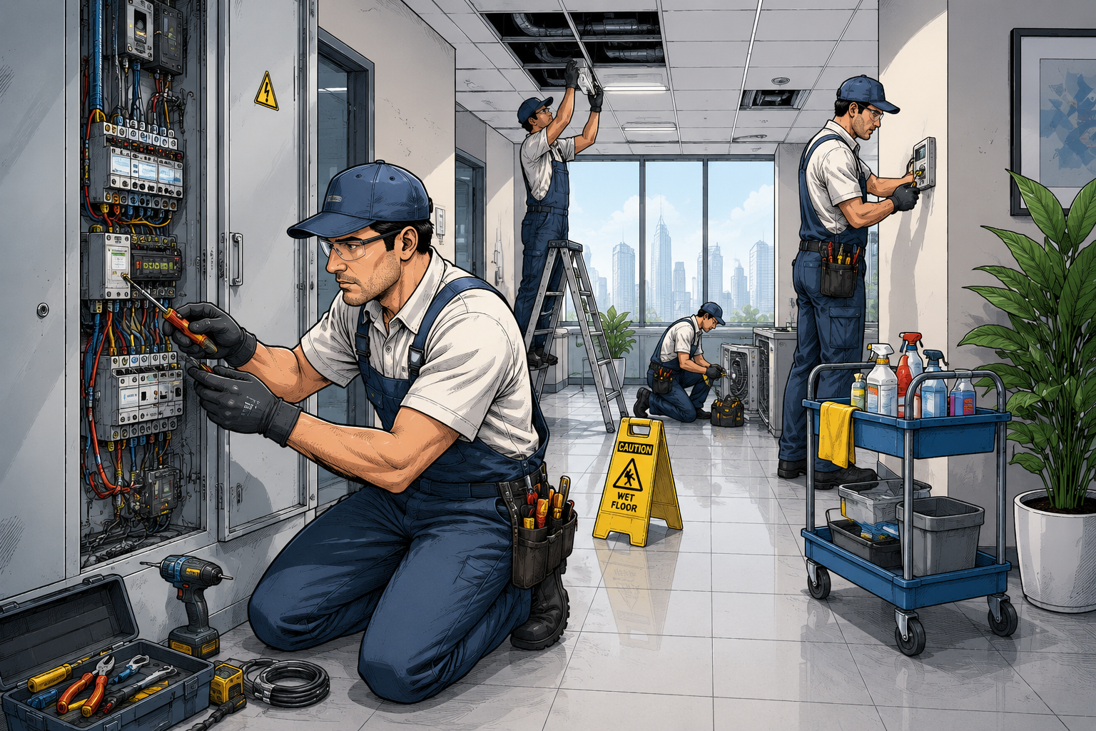 Maintenance team carrying out handyman and repair works